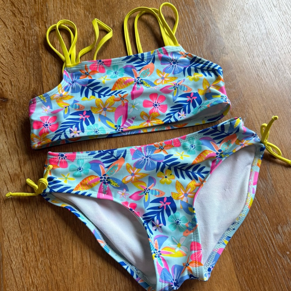 Cat & Jack Size M (8) Kids Swim Set - Yellow, Pink, Blue Floral